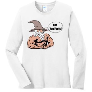 Lift You Fools Wizard Weightlifting Bodybuilding Gym Fitness Ladies Long Sleeve Shirt