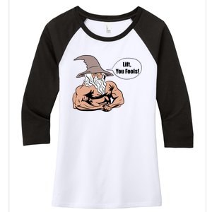 Lift You Fools Wizard Weightlifting Bodybuilding Gym Fitness Women's Tri-Blend 3/4-Sleeve Raglan Shirt