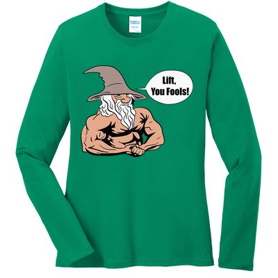 Lift You Fools Wizard Weightlifting Bodybuilding Gym Fitness Ladies Long Sleeve Shirt