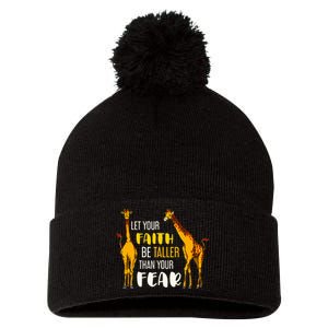 Let Your Faith Be Taller Than Your Fear Zoo Animal Giraffe Pom Pom 12in Knit Beanie