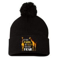 Let Your Faith Be Taller Than Your Fear Zoo Animal Giraffe Pom Pom 12in Knit Beanie