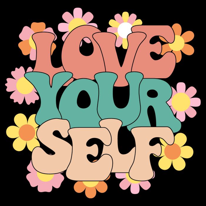 Love Yourself Floral Positive Quote Drawstring Bag