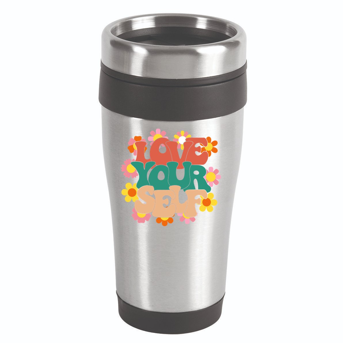 Love Yourself Floral Positive Quote 16oz Travel Tumbler