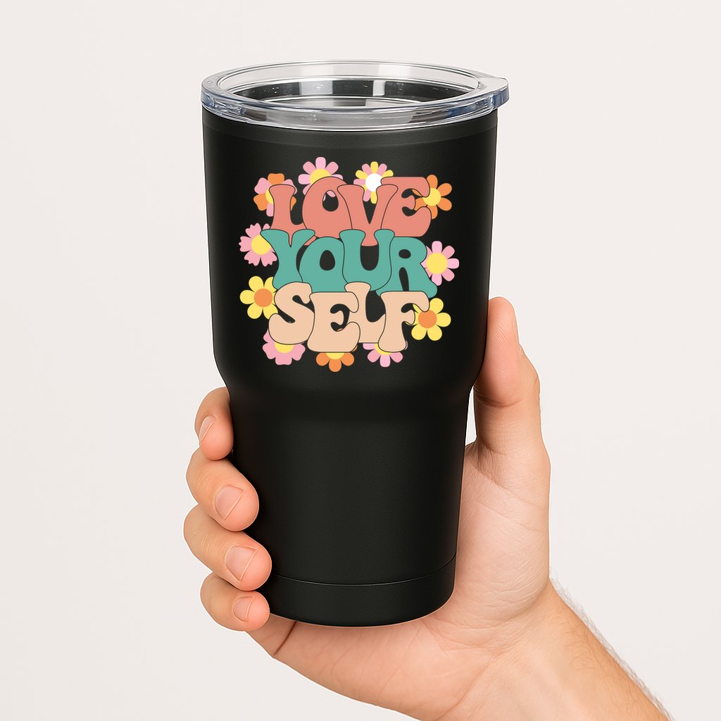 Love Yourself Floral Positive Quote Tumbler
