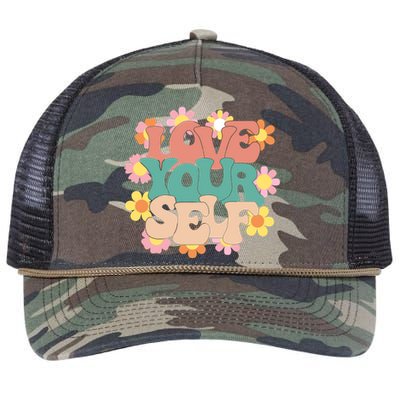 Love Yourself Floral Positive Quote Retro Rope Trucker Hat Cap