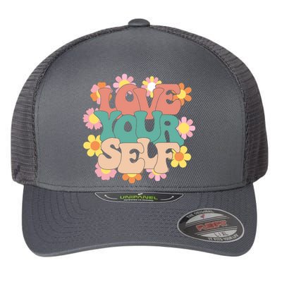 Love Yourself Floral Positive Quote Flexfit Unipanel Trucker Cap