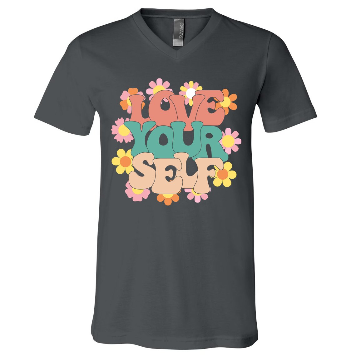 Love Yourself Floral Positive Quote V-Neck T-Shirt