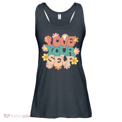 Love Yourself Floral Positive Quote Ladies Essential Flowy Tank