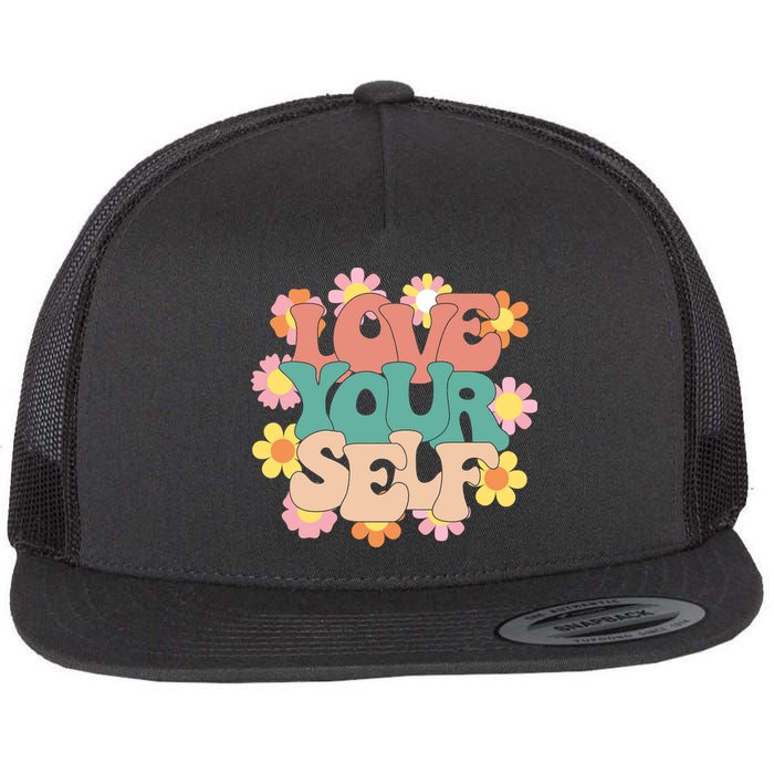 Love Yourself Floral Positive Quote Flatbill Hat