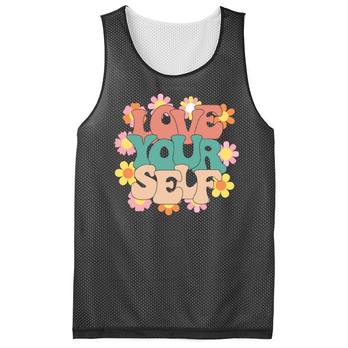 Love Yourself Floral Positive Quote Mesh Reversible Basketball Jersey Tank