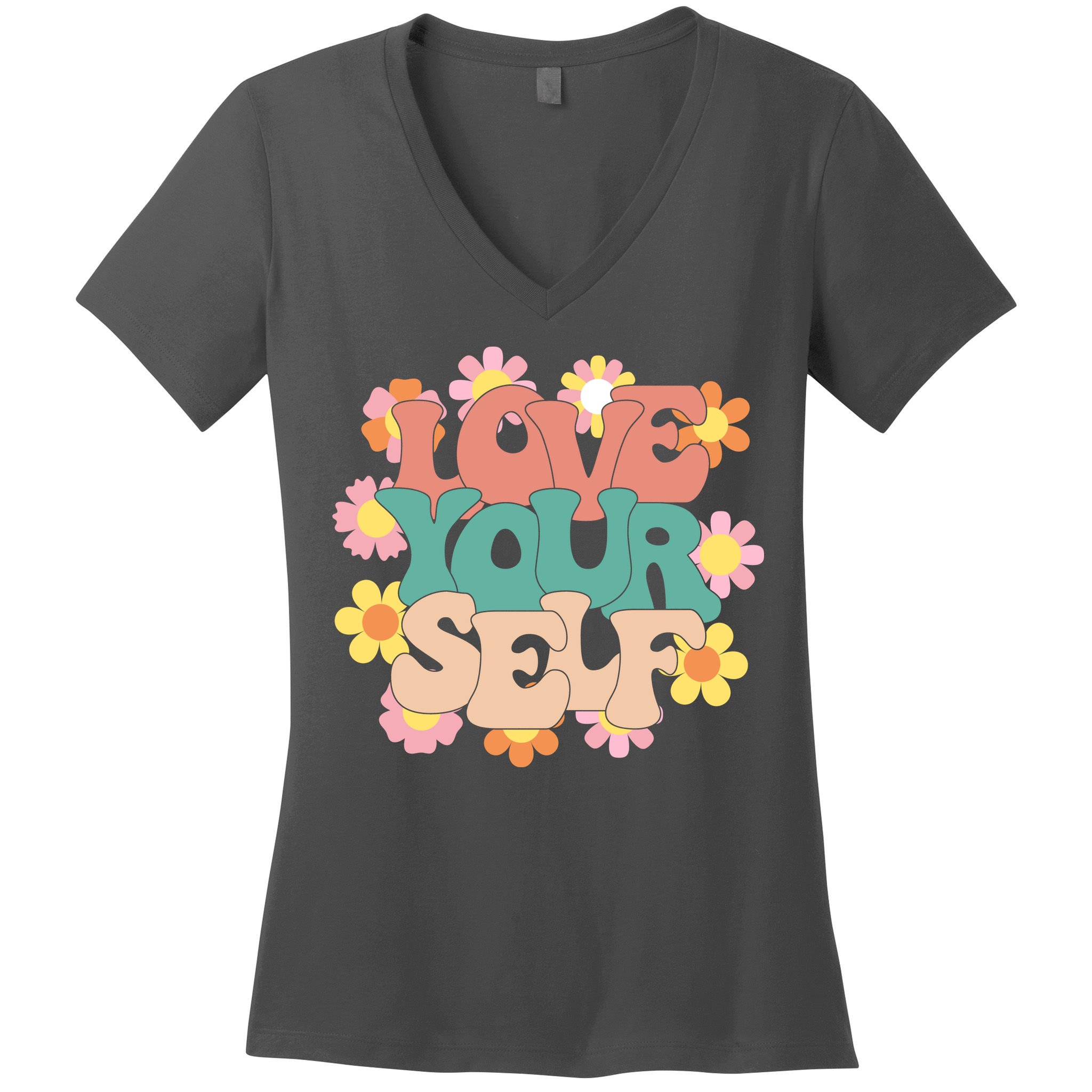 Love Yourself Floral Positive Quote Women's V-Neck T-Shirt