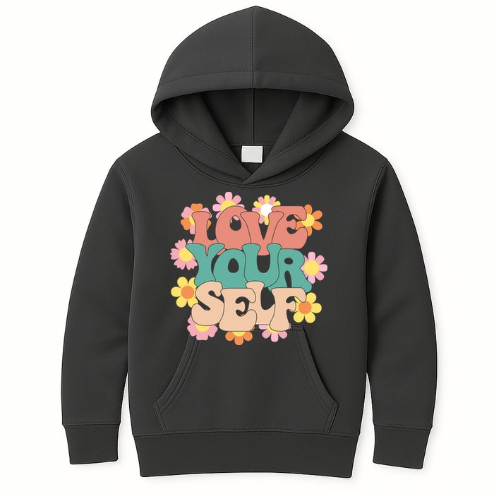 Love Yourself Floral Positive Quote Kids Hoodie