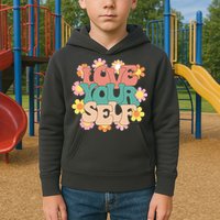 Love Yourself Floral Positive Quote Kids Hoodie