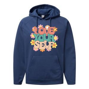 Love Yourself Floral Positive Quote Performance Fleece Hoodie