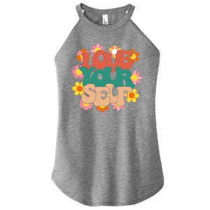 Love Yourself Floral Positive Quote Women’s Perfect Tri Rocker Tank