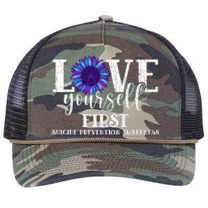 Love Yourself First Suicide Prevention Awareness Graphic Funny Gift Retro Rope Trucker Hat Cap