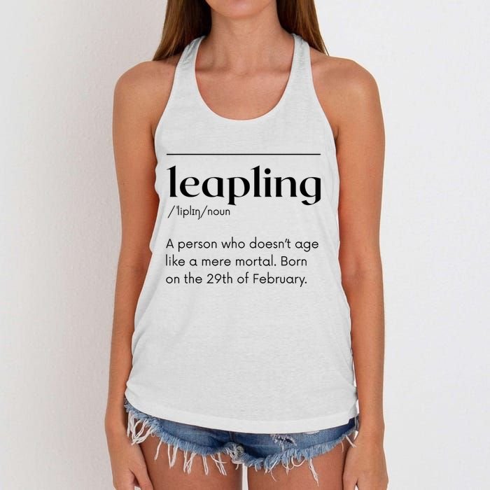 Leap Year February 29 Leapling Definition Funny Birthday Women's Knotted Racerback Tank