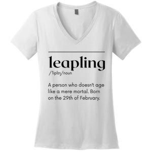 Leap Year February 29 Leapling Definition Funny Birthday Women's V-Neck T-Shirt