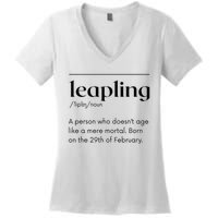 Leap Year February 29 Leapling Definition Funny Birthday Women's V-Neck T-Shirt