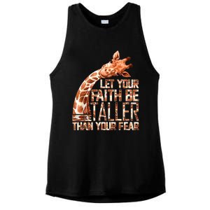 Let Your Faith Be Taller Than Your Fear Giraffe Ladies PosiCharge Tri-Blend Wicking Tank