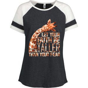 Let Your Faith Be Taller Than Your Fear Giraffe Enza Ladies Jersey Colorblock Tee