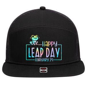 Leap Year February 29 Birthday Cute Frog Happy Leap Day 7 Panel Mesh Trucker Snapback Hat