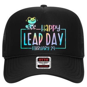 Leap Year February 29 Birthday Cute Frog Happy Leap Day High Crown Mesh Back Trucker Hat