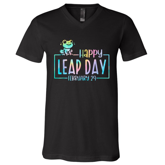 Leap Year February 29 Birthday Cute Frog Happy Leap Day V-Neck T-Shirt