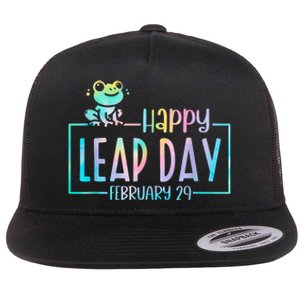 Leap Year February 29 Birthday Cute Frog Happy Leap Day Flat Bill Trucker Hat