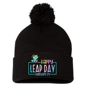 Leap Year February 29 Birthday Cute Frog Happy Leap Day Pom Pom 12in Knit Beanie