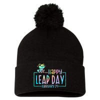 Leap Year February 29 Birthday Cute Frog Happy Leap Day Pom Pom 12in Knit Beanie