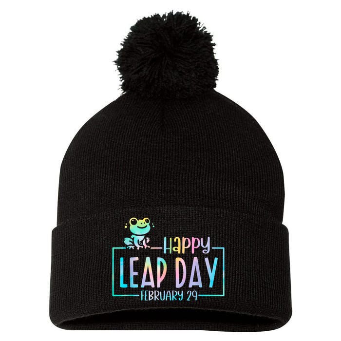 Leap Year February 29 Birthday Cute Frog Happy Leap Day Pom Pom 12in Knit Beanie