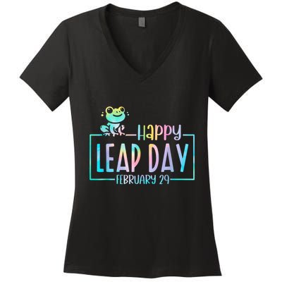 Leap Year February 29 Birthday Cute Frog Happy Leap Day Women's V-Neck T-Shirt