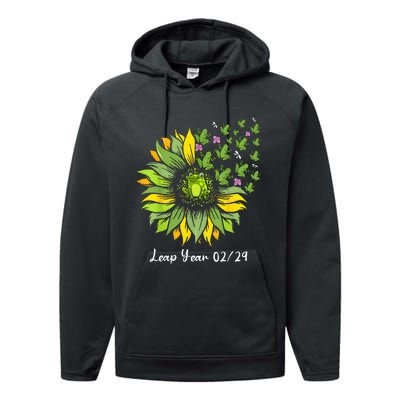 Leap Year Flying Frogs Sunflower Feb 29 2024 Performance Fleece Hoodie