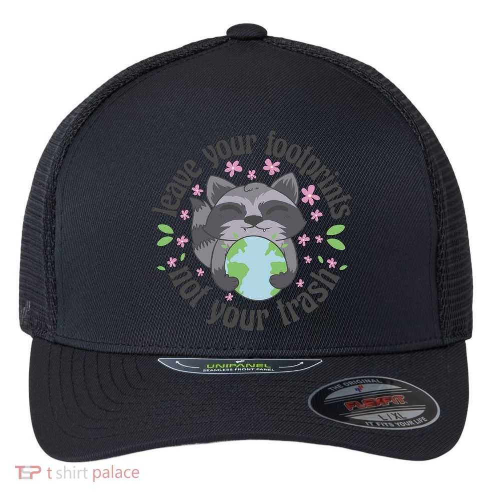 Leave Your Footprints Not Your Trash Earth Day Flexfit Unipanel Trucker Cap