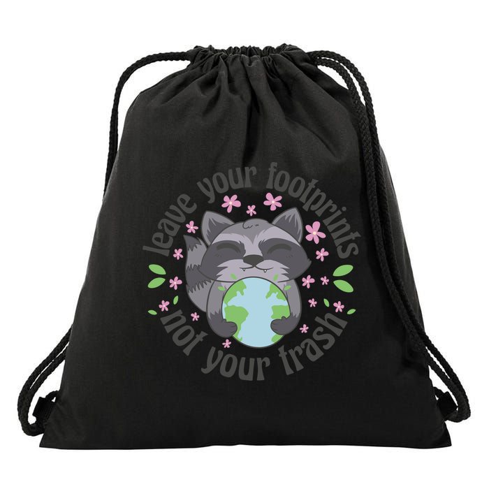 Leave Your Footprints Not Your Trash Earth Day Drawstring Bag