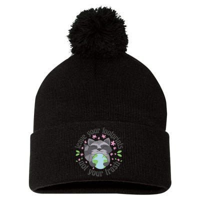 Leave Your Footprints Not Your Trash Earth Day Pom Pom 12in Knit Beanie