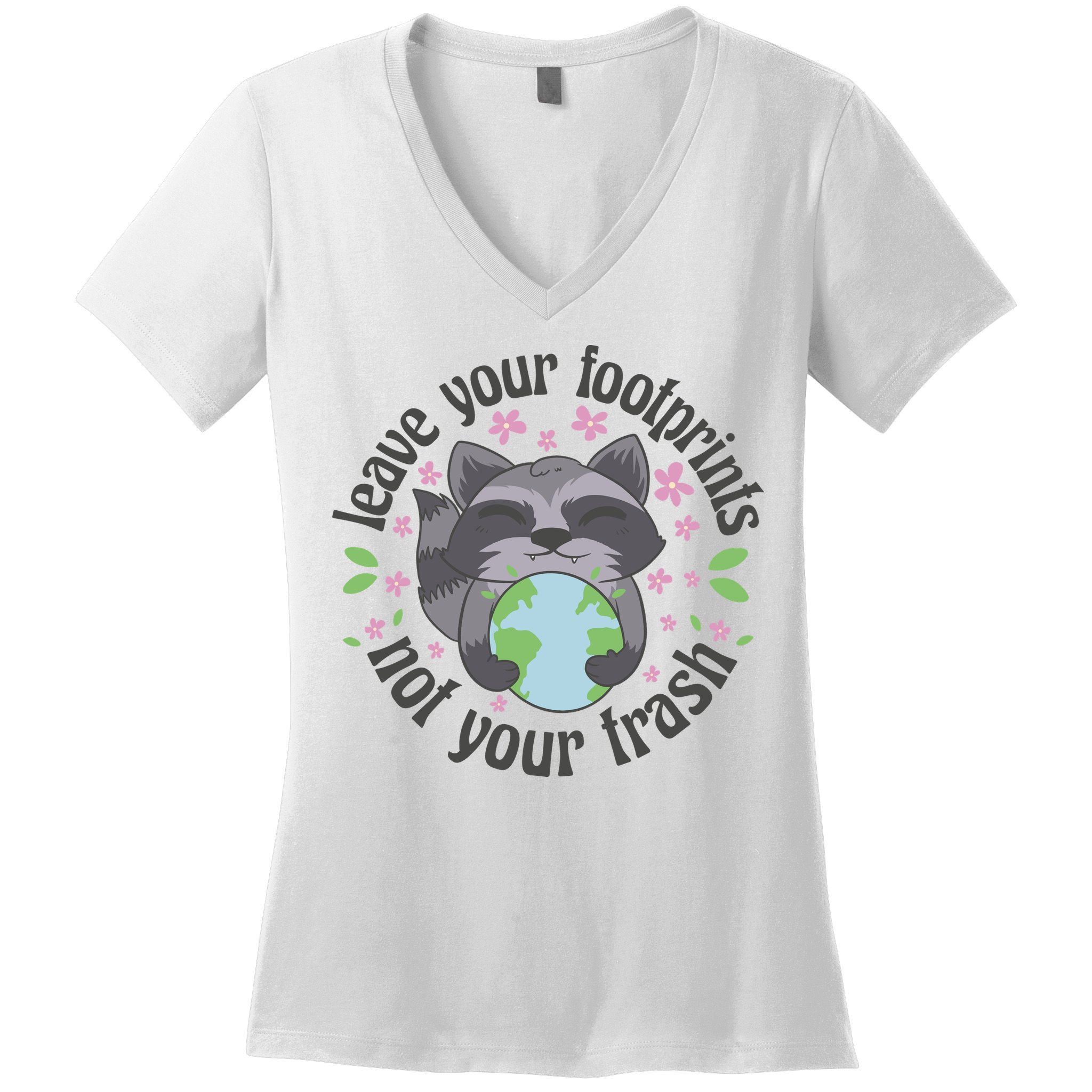 Leave Your Footprints Not Your Trash Earth Day Women's V-Neck T-Shirt