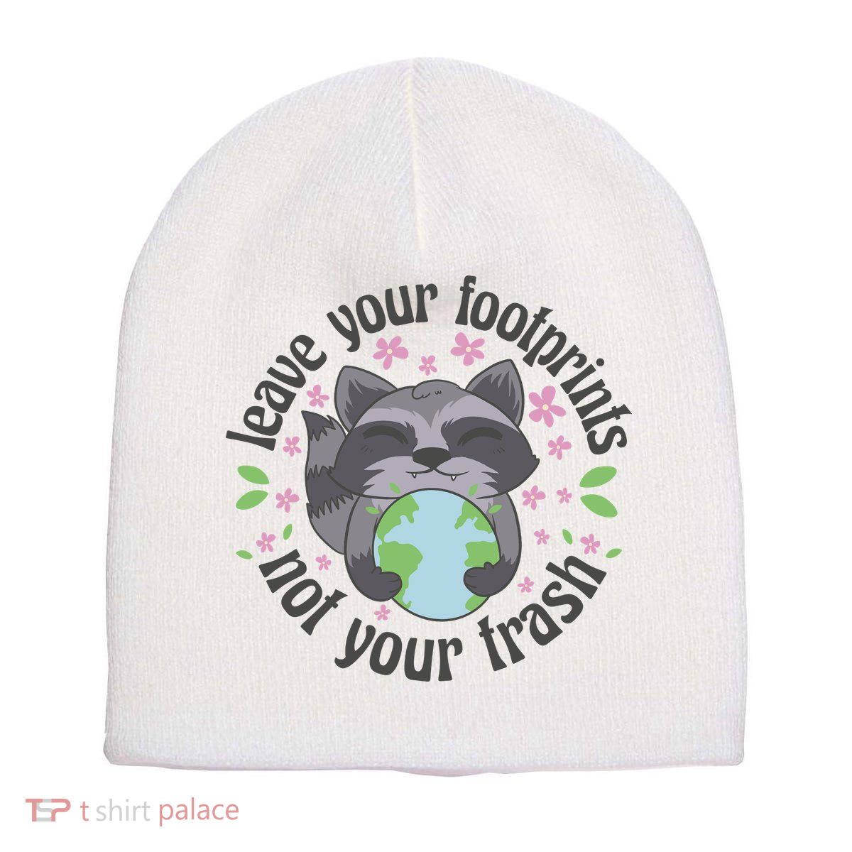 Leave Your Footprints Not Your Trash Earth Day Short Acrylic Beanie