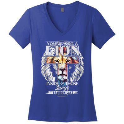 Let Your Lion Out B.R.A.N.D.O.N L.A.K.E Merch Praise Jesus Women's V-Neck T-Shirt