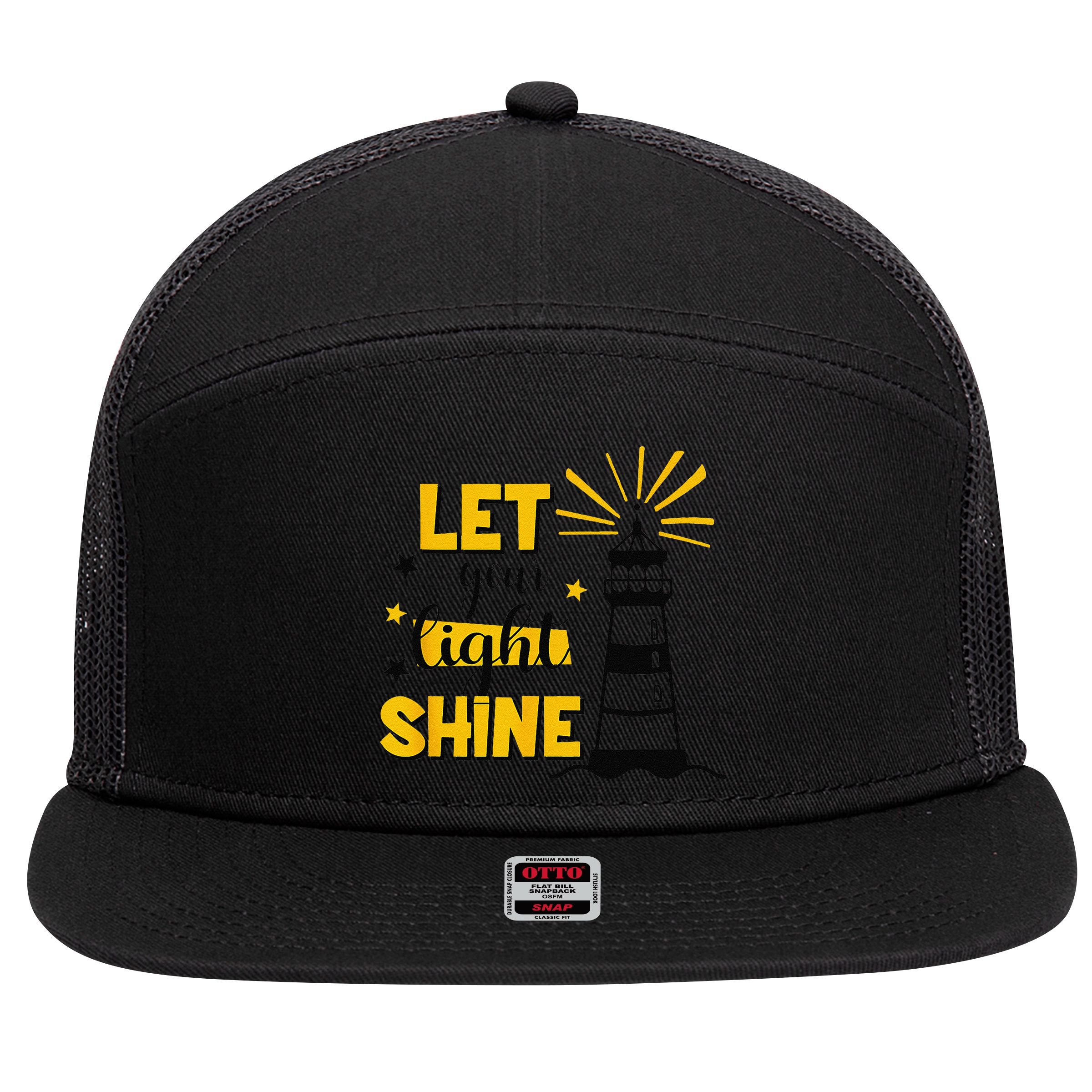 Let Your Light Shine Christian Faith Jesus God Lighthouse 7 Panel Mesh Trucker Snapback Hat
