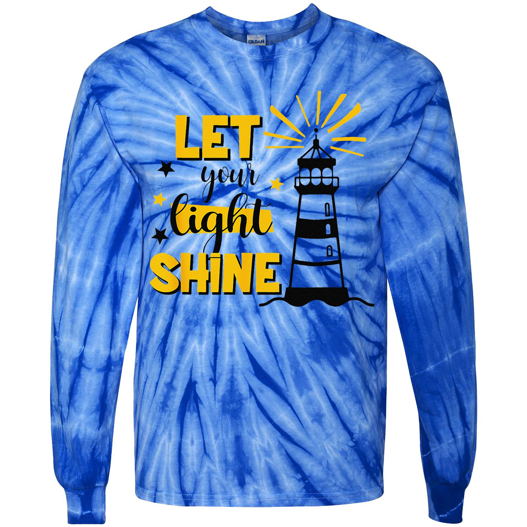 Let Your Light Shine Christian Faith Jesus God Lighthouse Tie-Dye Long Sleeve Shirt