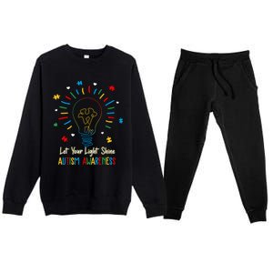 Let Your Light Shine Autism Awareness Month Supporter Family Matching Puzzle Premium Crewneck Sweatsuit Set