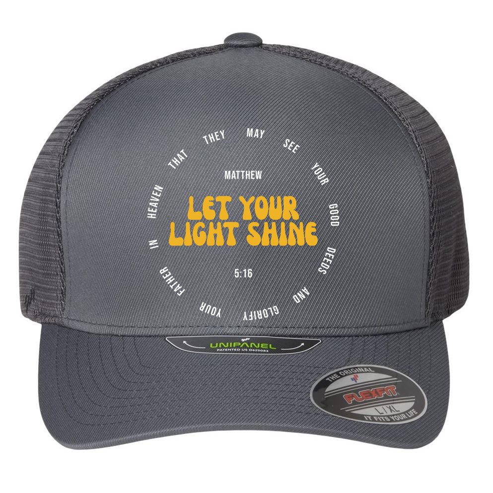 Let You Light Shine Matthew 5:16 Positive Bible Verse Flexfit Unipanel Trucker Cap