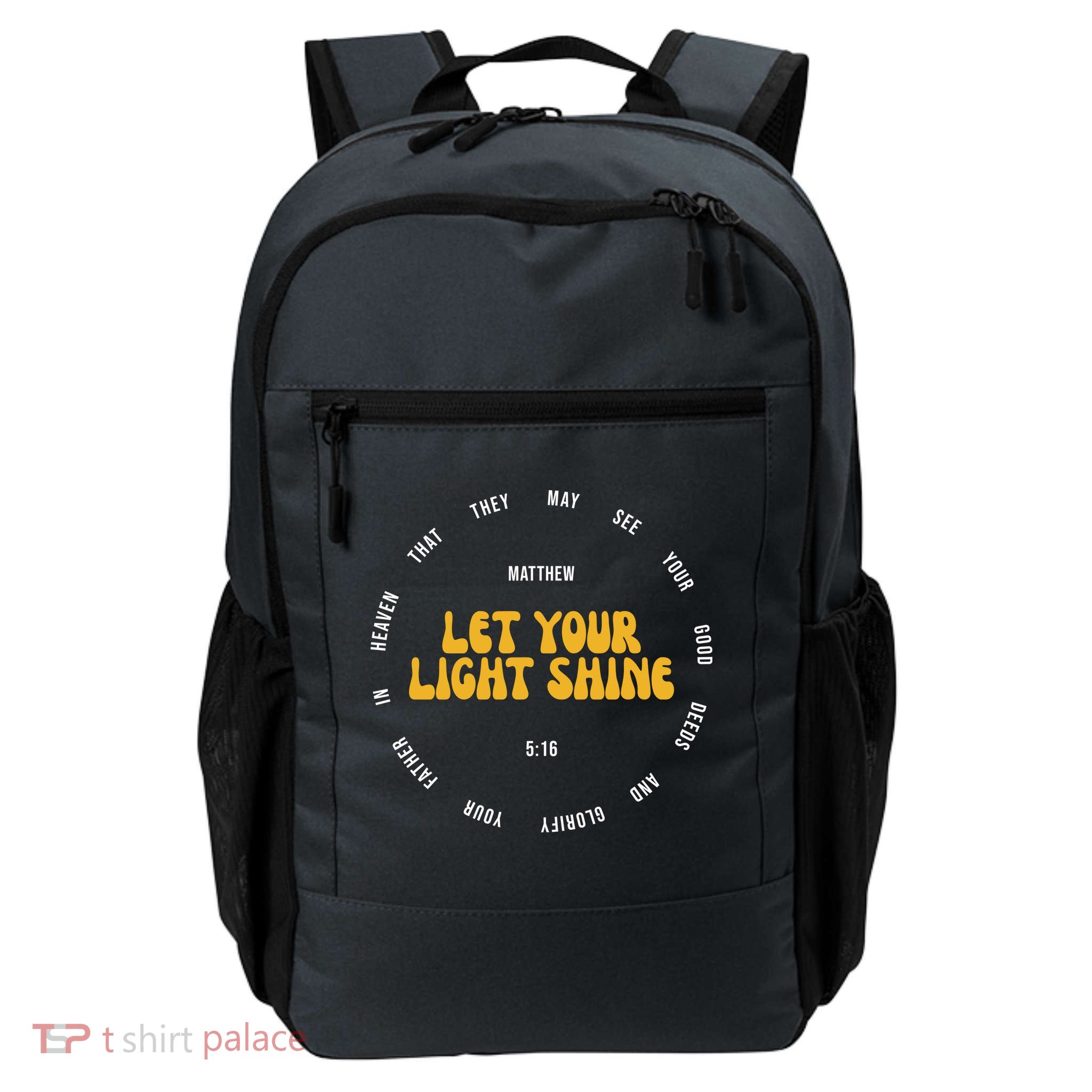 Let You Light Shine Matthew 5:16 Positive Bible Verse Daily Commute Backpack