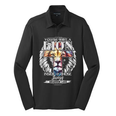 Let Your Lion Out B.R.A.N.D.O.N Lake Merch Praise Jesus Silk Touch Performance Long Sleeve Polo