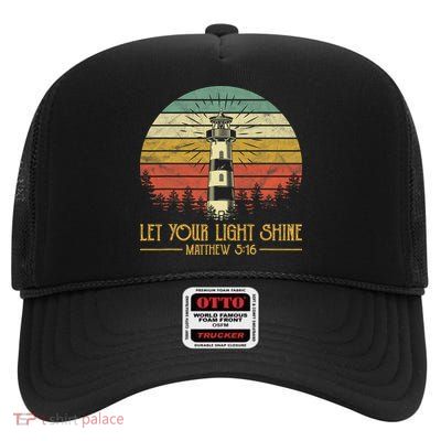 Let Your Light Shine Christian Believer Religious Lighthouse High Crown Mesh Back Trucker Hat