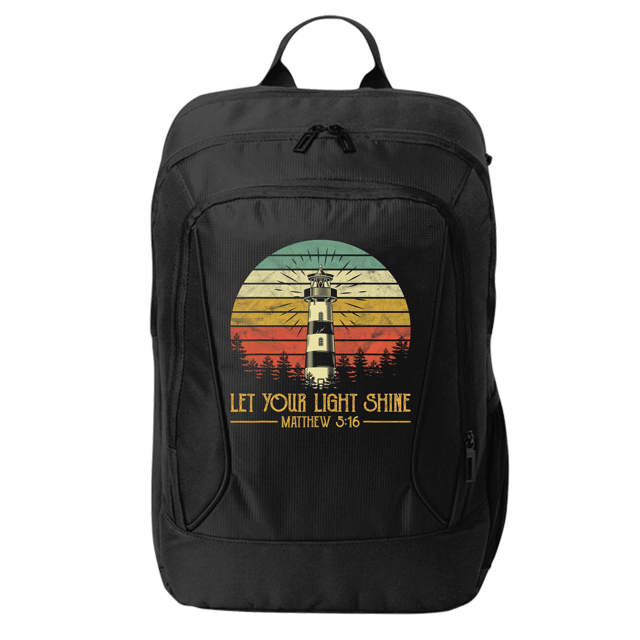 Let Your Light Shine Christian Believer Religious Lighthouse City Backpack
