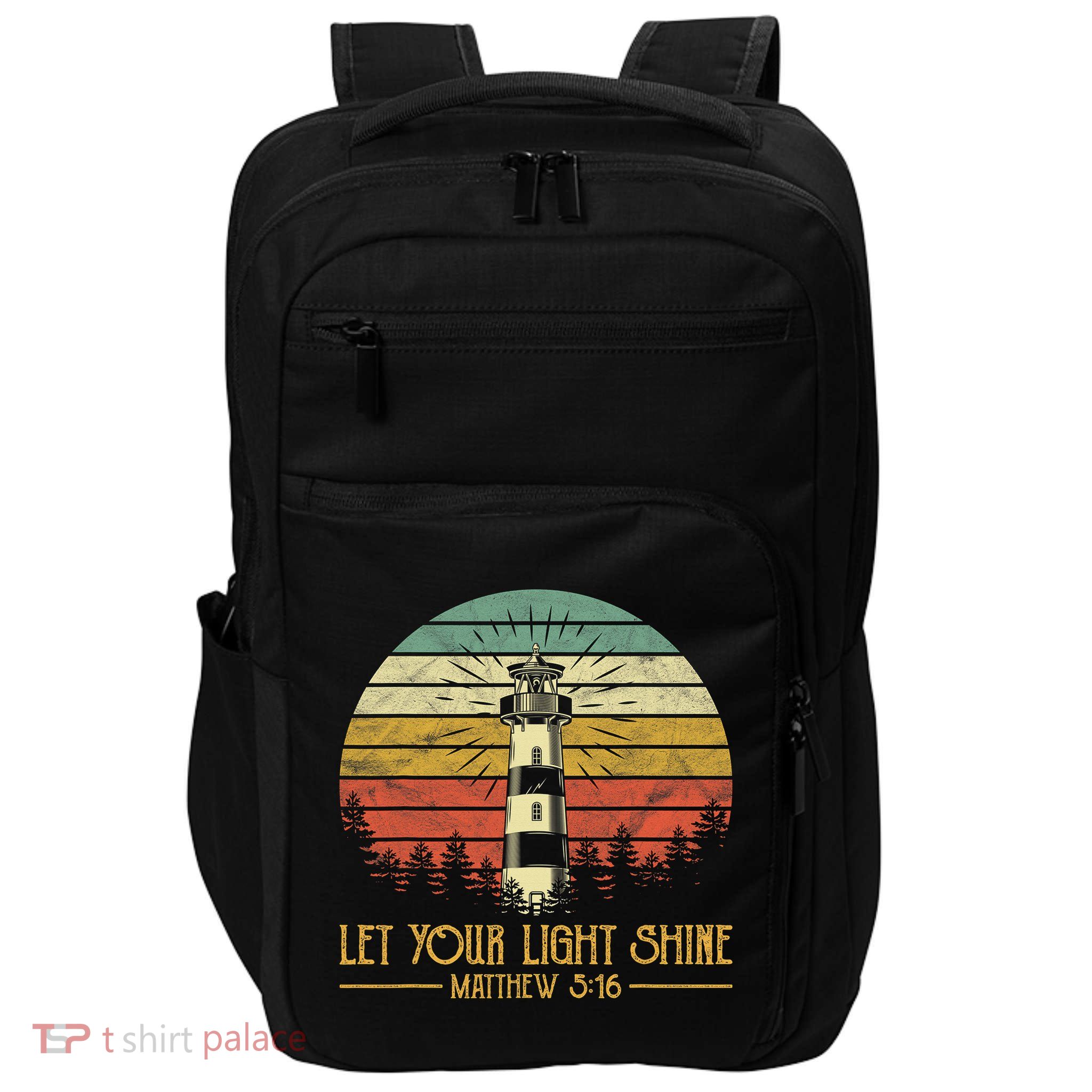 Let Your Light Shine Christian Believer Religious Lighthouse Impact Tech Backpack