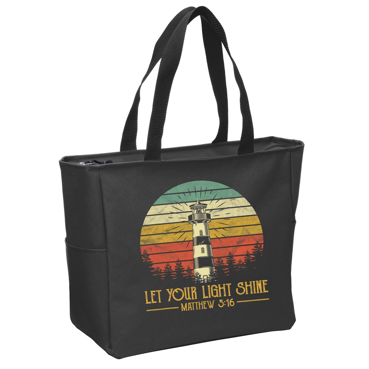 Let Your Light Shine Christian Believer Religious Lighthouse Zip Tote Bag
